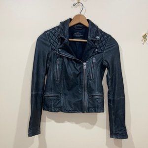 All Saints Black Leather Moto Jacket SZ 2